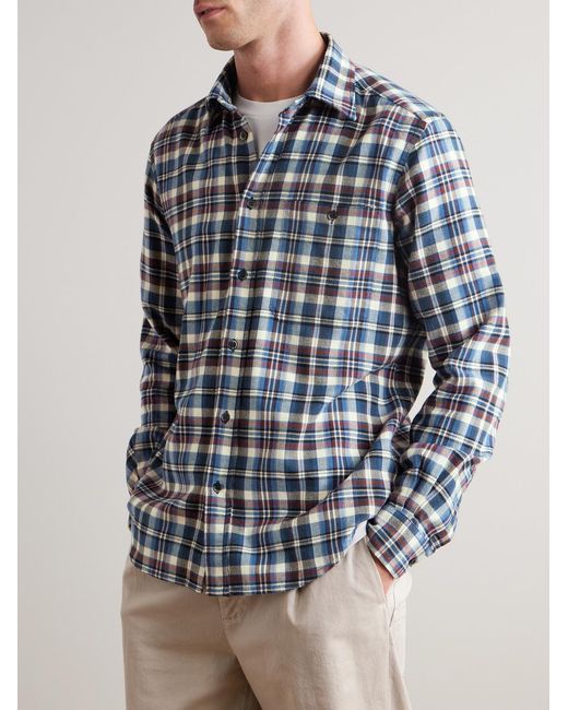 Barena Blue Checked Brushed-Cotton Shirt for men
