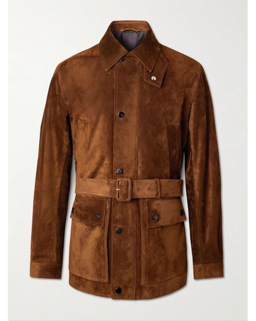Dunhill Brown Belted Suede Field Jacket for men