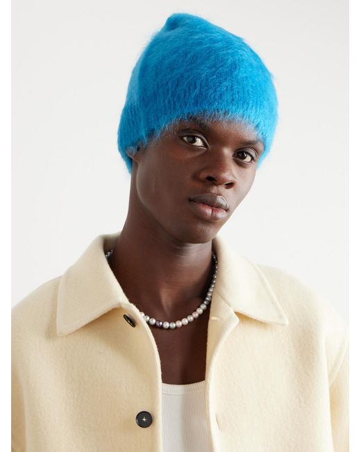 Jil Sander Blue Brushed Mohair-Blend Beanie