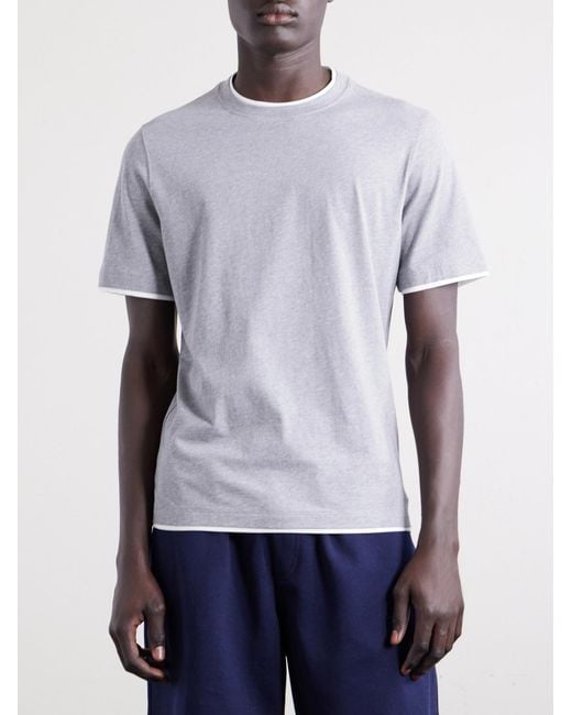 Brunello Cucinelli Gray Layered Cotton-Jersey T-Shirt for men