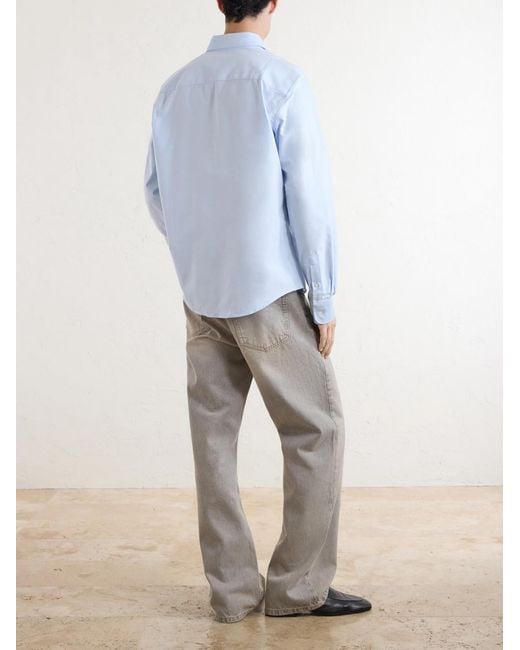 AMI White Logo-Embroidered Cotton Oxford Shirt for men