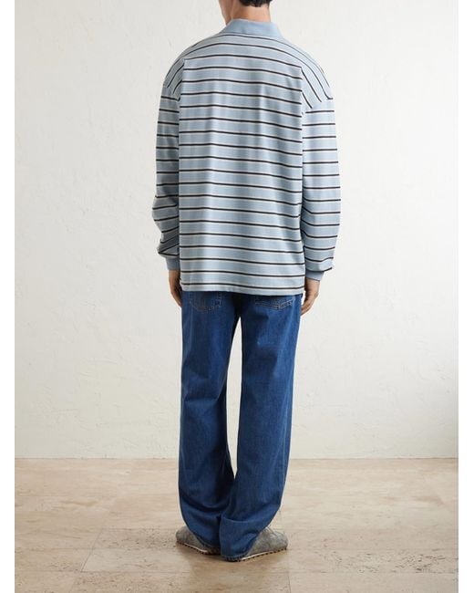 Bottega Veneta Blue Striped Cotton-piqué Polo Shirt for men