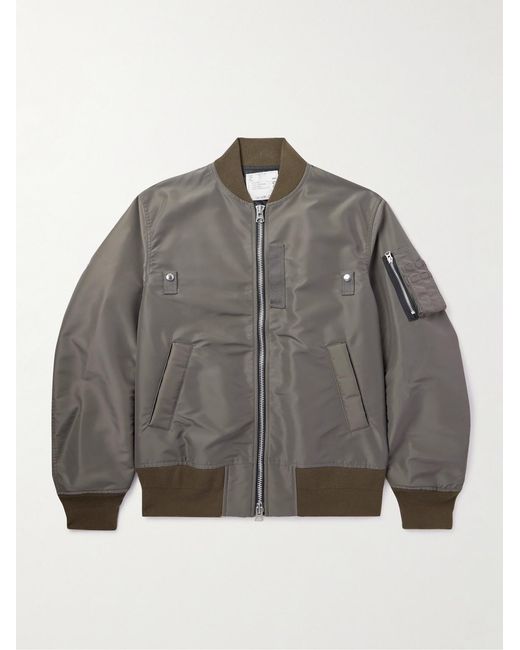 Sacai Gray Padded Nylon-Twill Bomber Jacket for men