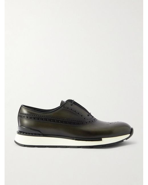 Berluti Green Fast Track Venezia Leather Oxford Sneakers for men