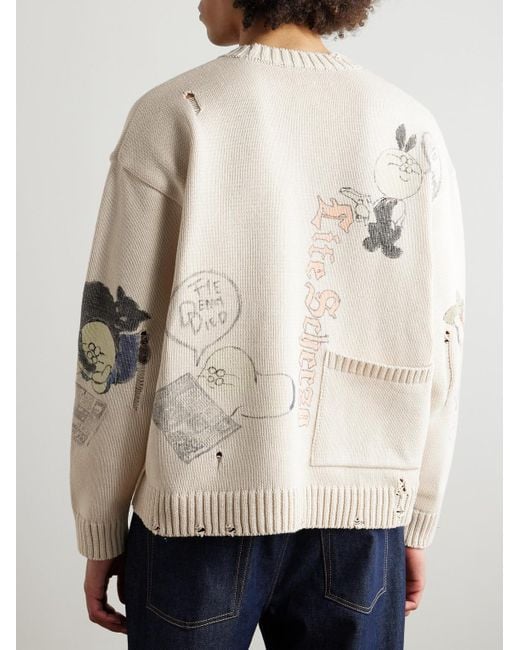 Kapital Pullover aus Baumwolle mit Print in Distressed-Optik in Natural für Herren