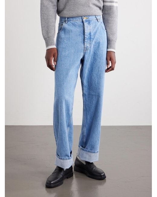 Thom Browne Blue Cinch-Back Wide-Leg Jeans for men