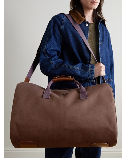Bennett Winch Brown Logo-embroidered Leather-trimmed Cotton-twill Suit Carrier And Holdall for men