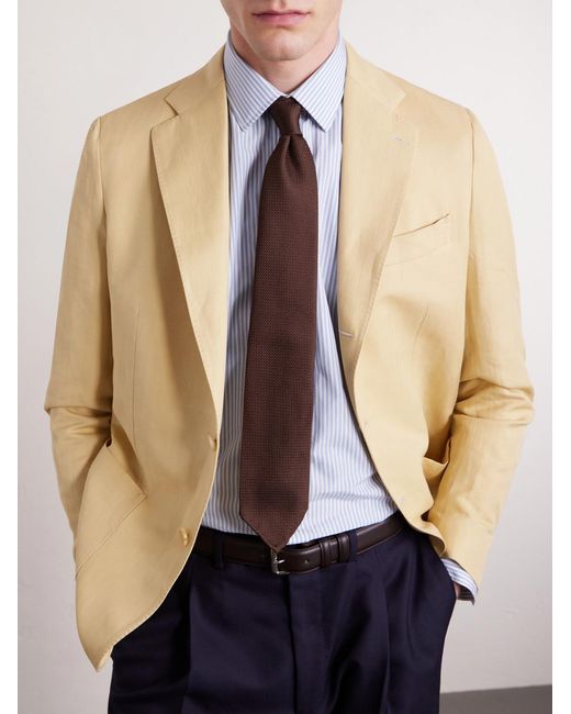 De Petrillo Brown Houndstooth Silk-jacquard Tie for men