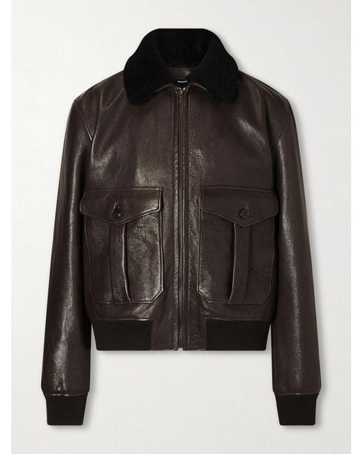 Saint Laurent Black Shearling-trimmed Full-grain Leather Jacket for men