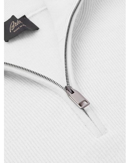 Brioni White Slim-Fit Ribbed Brushed Cashmere And Wool-Blend Half-Zip Sweater for men