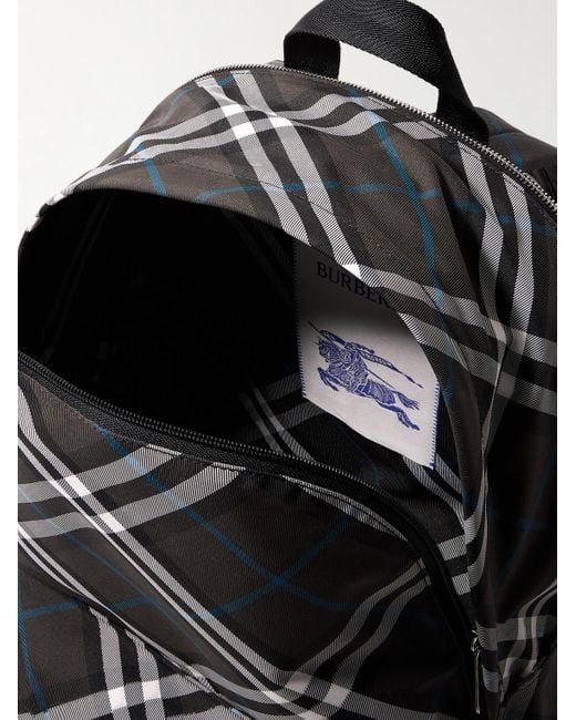 Burberry Black Logo-Embroidered Checked Coated-Canvas Backpack for men