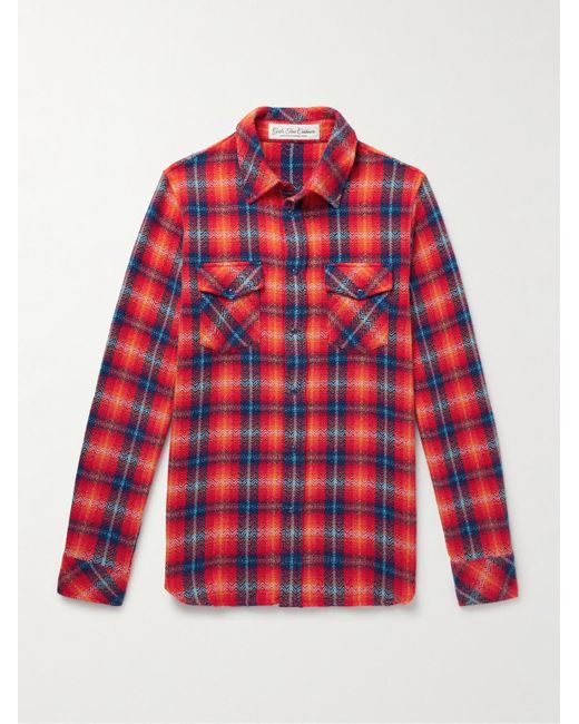 God's True Cashmere Red Checked Cashmere Shirt for men