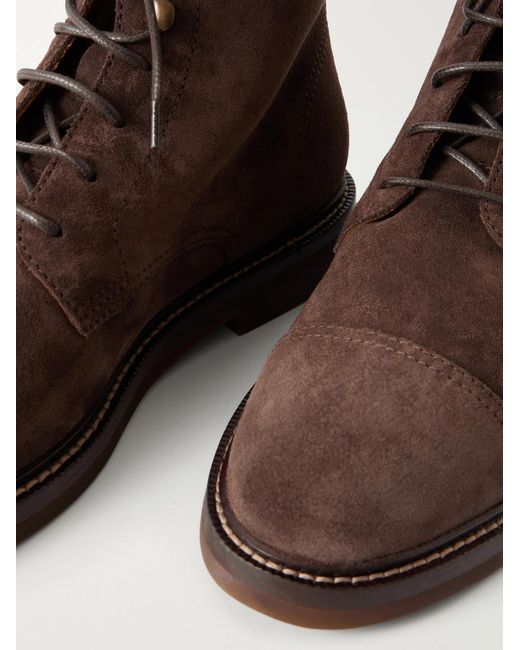 Brunello Cucinelli Brown Suede Lace-Up Boots for men