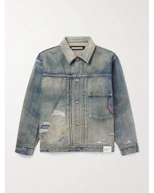 Neighborhood Blue Savage Type-1 Distressed Denim Jacket for men
