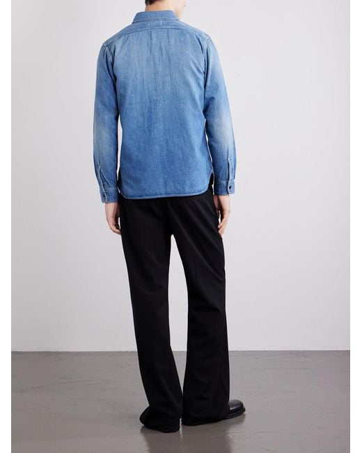 Fullcount Blue Distressed Denim Shirt for men