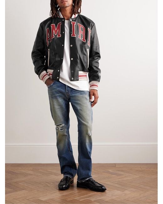 Amiri Black Leather Bomber Jacket for men