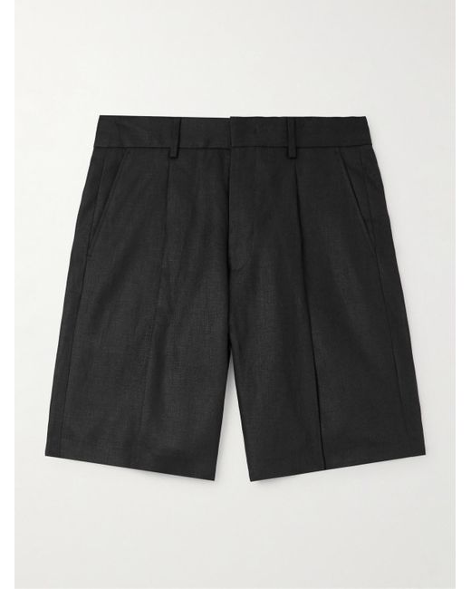 NN07 Black Kay 1454 Straight-leg Pleated Linen Shorts for men