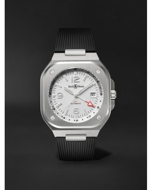 Bell & Ross Black Br 05 Automatic Gmt 41Mm Stainless Steel And Rubber Watch, Ref. No. Br05G-Si-St/Srb Bu23Nov for men