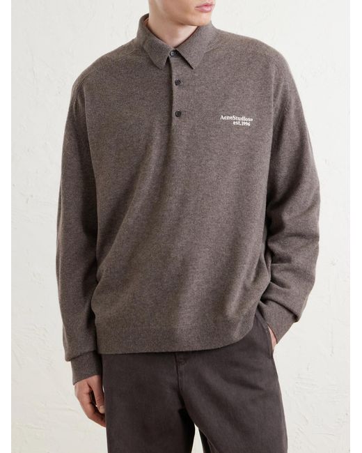 Acne Gray Oversized Logo-Embroidered Wool And Yak-Blend Polo Sweater for men