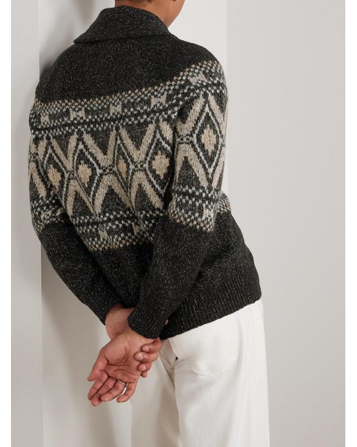 Brunello Cucinelli Gray Shawl-Collar Wool, Silk And Cashmere-Blend Cardigan for men