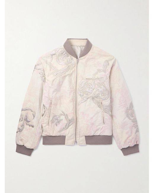 Dries Van Noten Natural Reversible Embroidered Floral-Print Cotton And Lamé Bomber Jacket for men