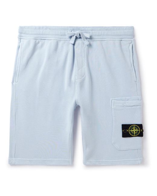 Stone Island Blue Straight-leg Logo-appliquéd Garment-dyed Cotton-jersey Drawstring Shorts for men