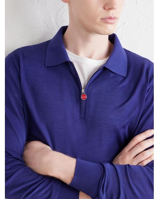 Kiton Wool Half-Zip Sweater in Blue für Herren