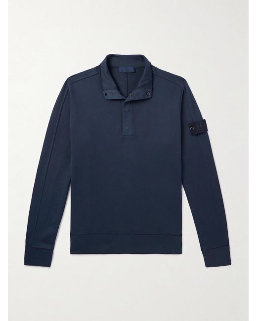Stone Island Sweatshirt aus Baumwoll-Jersey mit Logoapplikation und kurzer Knopfleiste in Blue für Herren