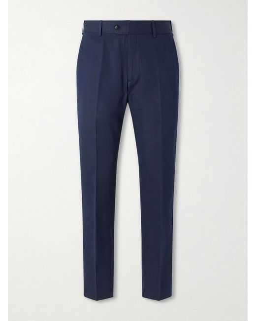 Brioni Blue Straight-Leg Linen And Cotton-Blend Trousers for men