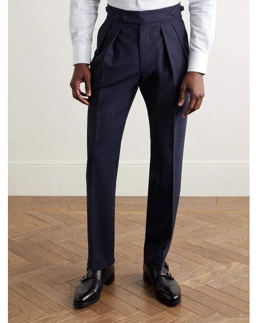 Richard James Blue Hepworth Slim-Fit Pleated Wool-Crepe Suit Trousers for men