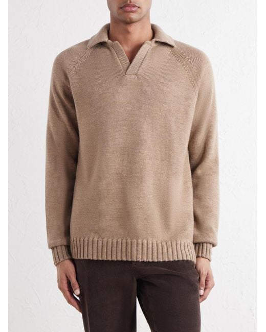 Slowear Natural Zanone Slim-Fit Virgin Wool Polo Sweater for men