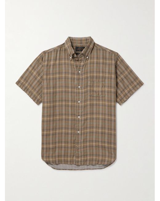 Camicia in garza di cotone a quadri con collo button-down di Beams Plus in Gray da Uomo