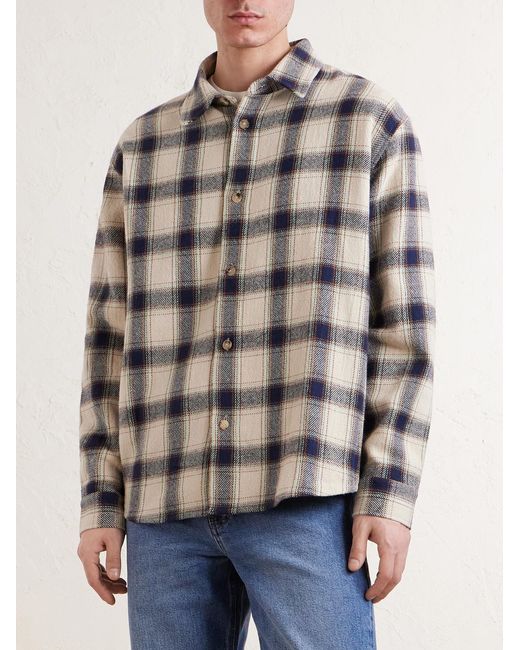 FRAME White Checked Cotton-blend Flannel Overshirt for men