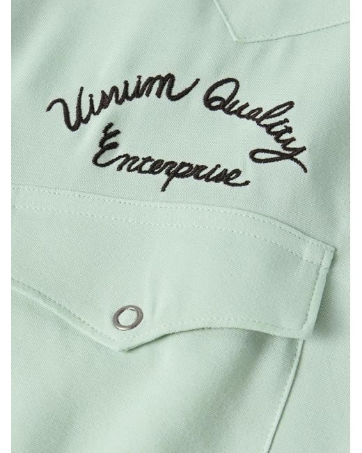 Visvim Green Four Corners Logo-Embroidered Canvas Western Shirt for men