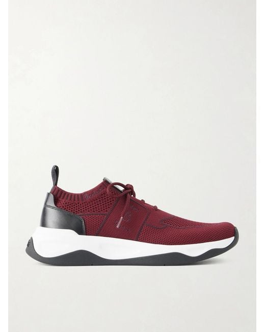 Berluti Red Shadow Leather-Trimmed Stretch-Knit Sneakers for men