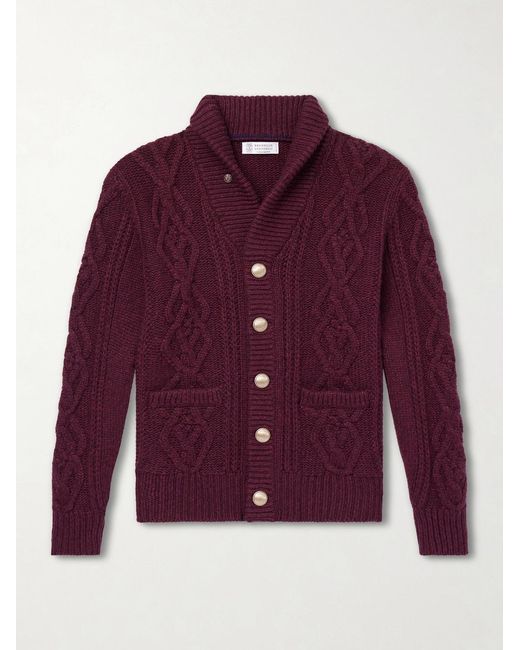 Brunello Cucinelli Purple Cable-Knit Cashmere Cardigan for men