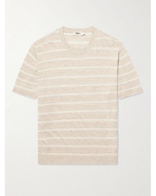Altea Natural Striped Linen And Cotton-blend T-shirt for men