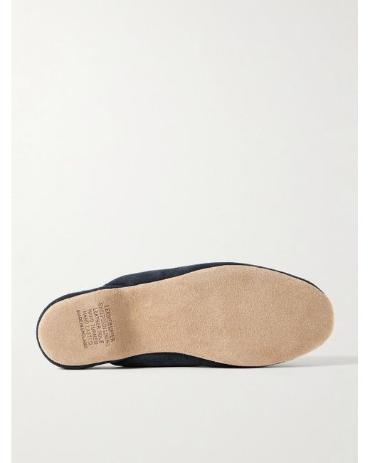 Derek Rose Blue Shearling-Lined Suede Slippers for men