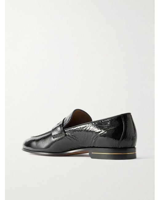 Tom Ford Black Gigi Crackled Patent-leather Penny Loafers for men