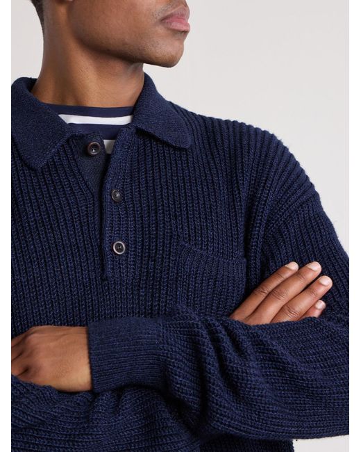 Ralph Lauren Blue Silk And Linen-Blend Polo Sweater for men