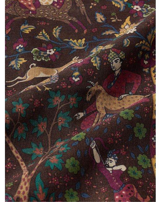 Drake's Brown Mughal Hunter Frayed Printed Wool And Silk-blend Scarf for men