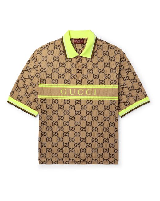 Gucci Natural Logo-print Mesh Polo Shirt for men