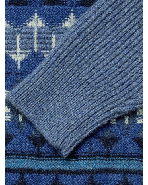 Loro Piana Blue Fair Isle Ribbed-knit Cashmere Half-zip Sweater for men