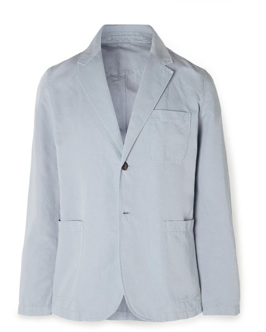 Mr P. Blue Slim-fit Unstructured Garment-dyed Cotton And Linen-blend Twill Blazer for men