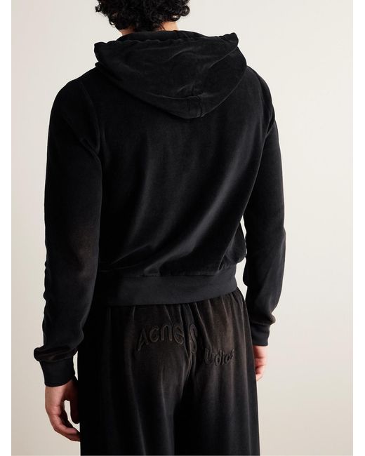 Acne Black Faro Logo-Embossed Cotton-Blend Velour Hoodie for men