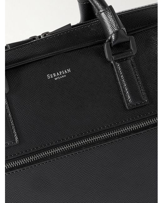 Serapian Black Evoluzione Cross-Grain Leather Briefcase for men