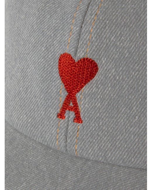AMI Gray Logo-embroidered Denim Baseball Cap