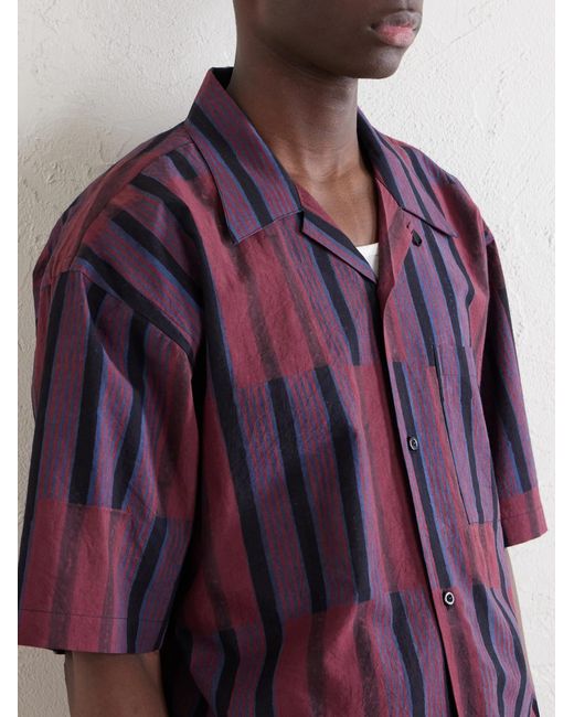 Kardo Purple Rohit Convertible-Collar Striped Cotton Shirt for men