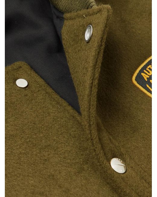 Rhude Green Lamborghini Embroidered Wool-Blend Flannel Varsity Jacket for men