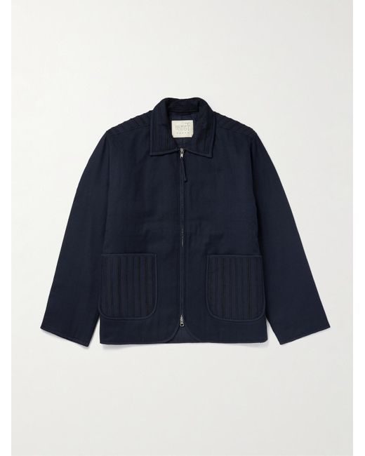 Kardo Blue Amardeep Embroidered Cotton-Herringbone Jacket for men